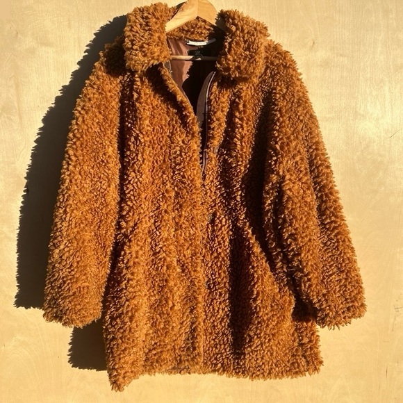 jcrew textured teddy vegan sherpa coat warm brandy brown XL super soft! - Picture 2 of 15